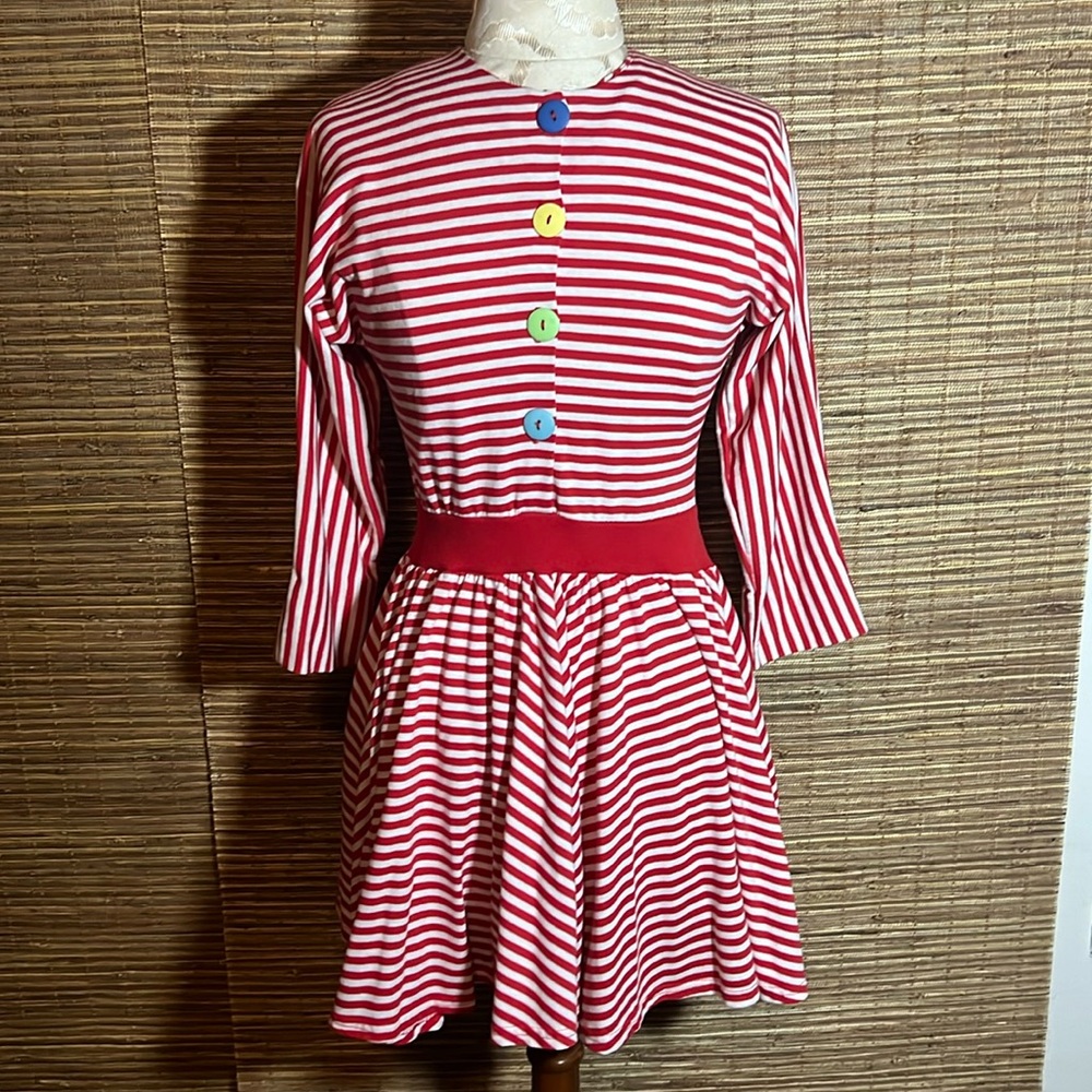 Unknown Brand, Vintage Feel Red and White Striped Mini w/Multicolored Buttons